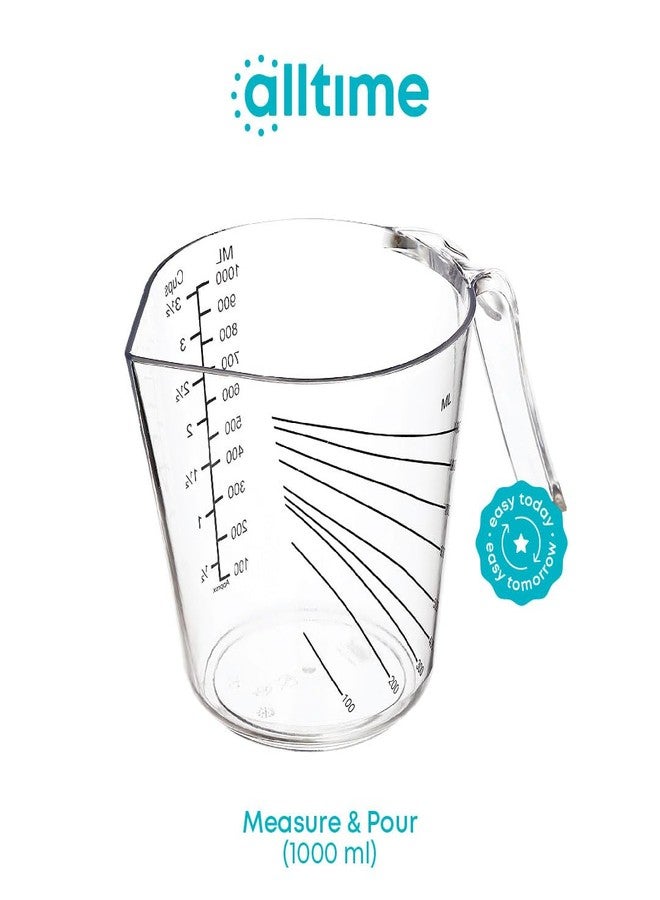 All Time Measure & Pour Measuring Jug 1000 ml, Oz & Cups Tools Set for Kitchen Essentials Cooking, Cake Baking, Transparent - Image 2